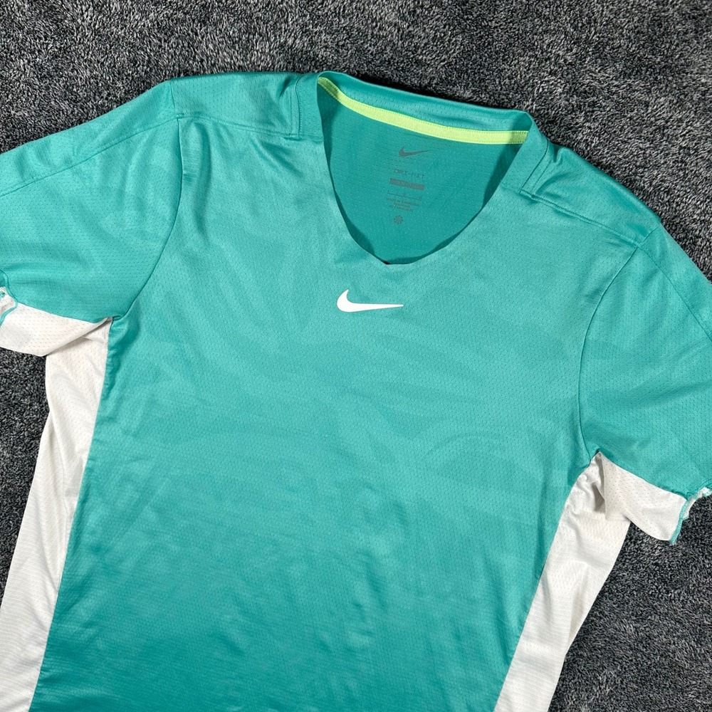 Nike Shirt Womens L Dri-FIT Teal V-Neck Short Sleeve Mesh Panel Activewear Top